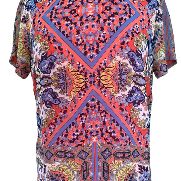 Lulus Sangria Coral Pink Tile Print Mini Shift Dress Chiffon Boho Maximalist-L - Picture 3 of 13